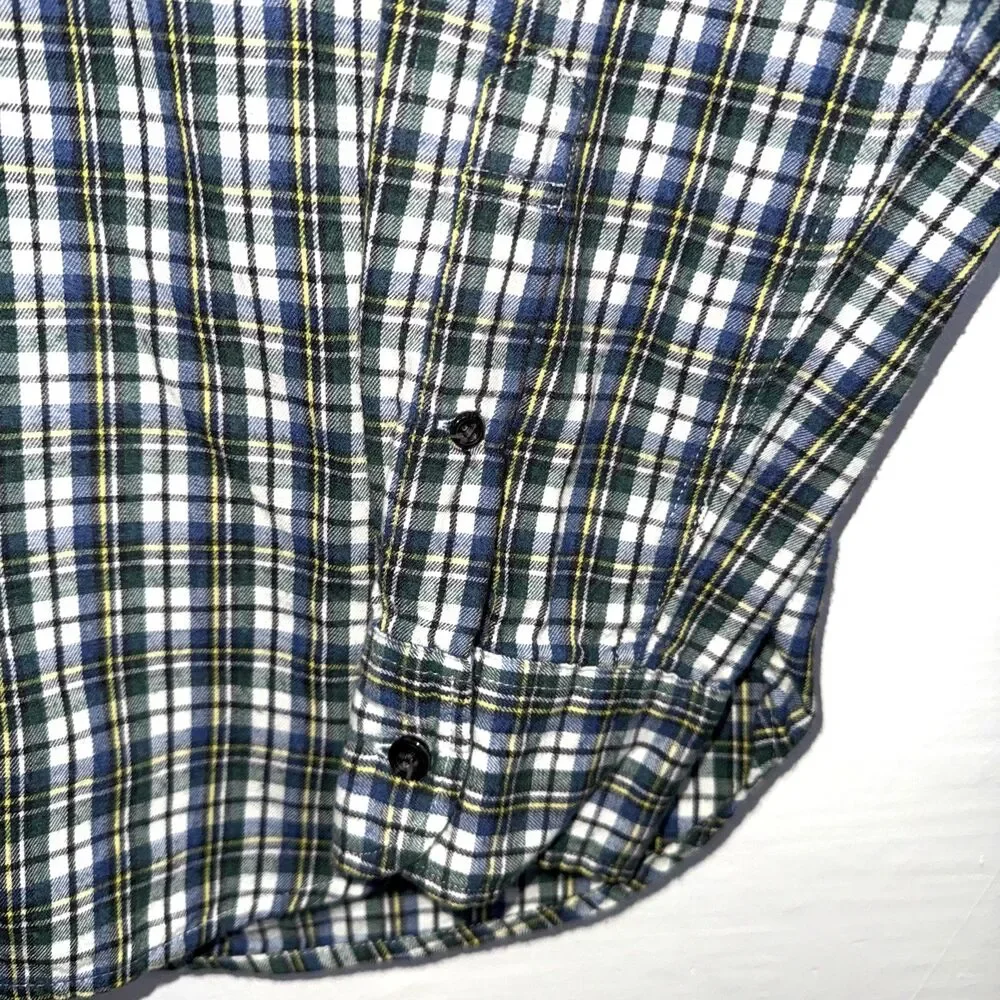 J.Crew Mens Flannel Blue Green White Plaid Long Sleeve Shirt Botton Down Size M